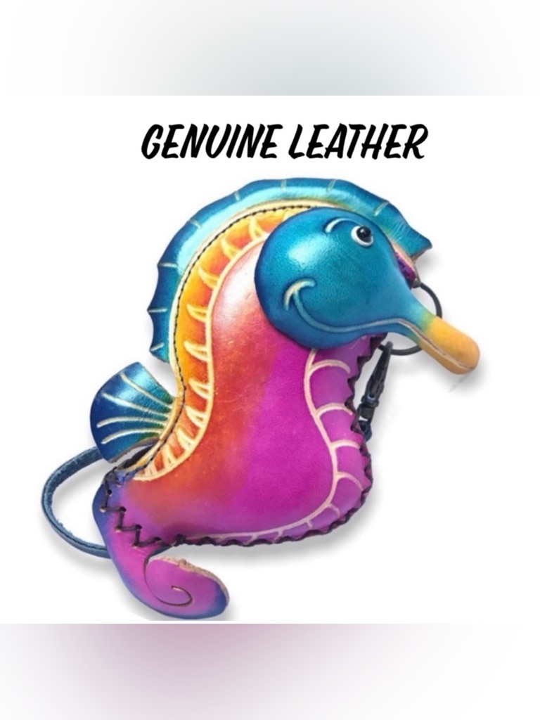 Genuine Leather Handmade Handcrafted Vibrant Seahorse Wristlet Pouch